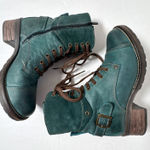 Taos Crave Boots Teal Leather Lace Up Combat Moto Size 6 6.5 EU 37 Green Photo 0