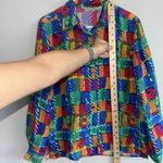 Vintage 100% Silk Blouse Colorful Abstract Geometric Print Button Down Sz M LS Blue Size M Photo 4