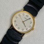 Vintage timex gold tone watch quartz analog 32mm black plastic band running Photo 1
