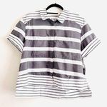 Halogen Nordstrom Top L NWT Boxy Striped Cropped White Gray Pocket Lightweight Photo 0