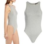 Something Navy 🆕 NWT  Bodysuit Grey Light Heather Top Sleeveless Button Back XL Photo 3