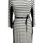 Studio One  Knit Dress S Black White Diamond Striped Belted Stretch Work Career Photo 0