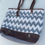 Myra Blue and White Chevron Tote Bag Photo 9