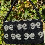 NWT Viral Bow Black Silver White Rhinestone Beaded Bag Made in India Handcrafted Photo 4