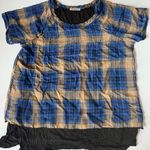 cha cha vente Cha Cha‎ Vente Plaid Tunic Top Layering Piece Blue Tan Short Sleeve PM Photo 0