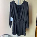 If By Sea Anthropologie Black and Silver Shimmer Open Back Romper Size Medium Black Photo 1