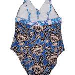 Cupshe NWT Swimsuit Deep Vneck Self Tie Mix Print Blue Floral One Piece Large Photo 10