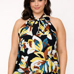 Jennifer Lopez  Black Floral Bow Halter Sleeveless Blouse Top XL Photo 0