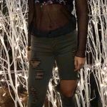 Boutique Olive Green High Waisted Ripped Jeans Photo 2