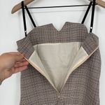 Plaid Button Front Mini Dress Sweetheart Neckline Adjustable Straps Pockets Brown Photo 5