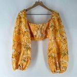 Luxxel Taffeta Floral Puff Balloon Sleeve Cutout Tie Front Sweetheart Crop Top L Photo 5
