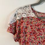 Farm Rio Top Ditsy Floral & Lace Babydoll Tie Waist Tee Sz P (S) GUC w/ Llamas! Photo 5