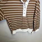 Womens Brown XXL White Stripe Waffle Long Sleeve Henley Thermal Knit Top Shirt Photo 3