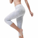Tesla  Mid-Rise White Grey Cropped Heather‎ Marl Space Dye Leggings Small Photo 0