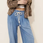 Free People We The Free by  Boho Denim Wide Leg Pants Rope Drawstring S Photo 0