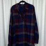 Lane Bryant Blue&Purple Plaid Flannel Lace Up Blouse Sz.18/20 Photo 0