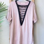 Dreamers Blush Pink Deep Lace Up V-Neck Oversized T-Shirt Dress Photo 0