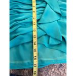 Ramy Brook  Teal Satin Ruched Mini Skirt with Ruffle Side Zip Size 4 Photo 7