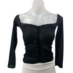 ZARA Black Ruched Chiffon Sheer Square Neck Long Sleeve Crop Blouse Top Size S Photo 0