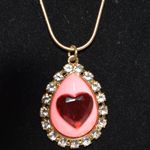 Source Unknown Glam Crystal Accent Pink Teardrop Red Glass Heart Gold Tone Snake 16" Necklace Photo 0