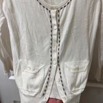 Trina Turk ‎ White Cotton Cardigan with Contrast Stitching and Front Pockets Photo 2