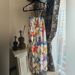 Tory Burch Iris Smocked Floral Midi Dress White Red Blue Size Large Fit & Flare Photo 3