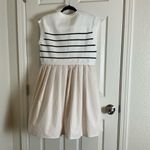Womens Dresses Striped Knit Top Pleated Loose Swing Mini Short Sleeve Dress S White Photo 11