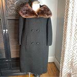 VINTAGE 40s 50s MCM Morris B Sachs Wool Mink Collar Swing Coat XS S Brown Photo 14