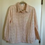🌞WinterSilks Light Peach Silk Blend Eyelet Button Up Long Sleeve Blouse #O Orange Size L Photo 2