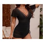 Womens FactMe One Piece Swimsuit XL Black Tummy Control Swim Dress Ruched Side Photo 13