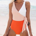 Cupshe  NWT Orange And White Bowknot‎ One piece Swimsuit Large Photo 0