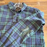 Scotch & Soda Maison  Green Plaid Grid Shirt Dress Leather Stars Patch Button S Photo 2