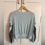 Free People  Balloon Long Sleeve Casual Clash Thermal Top Mint Green Floral SZ M Photo 2