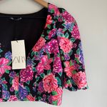ZARA  NWT Floral Cropped Short Puff Sleeve Blouse Size XS Photo 4