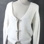 SheIn White Eyelash Knit Cardigan Rhinestone Bow Closures Soft Glam Sweater Photo 0