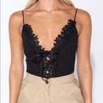 Lace Trim Plunge Front Tie Bodysuit NWT Black Size 2 Photo 2