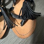Kate Spade  Clorinda Flat Pebbled Black‎ Leather Tassel Sandal Size 6M Photo 4