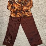 secret treasures Vintage  Brown Satin Embroidered Sleepwear Pants Size (M-8/10) Photo 5