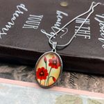 Handmade Red Floral Pendant Necklace 20” Stainless Steel Boho Statement Jewelry Photo 2