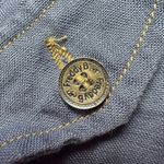 Freddy B 33 100% Linen Safari Capri Pants L Blue Utility Y2K Boho Button Fly Size L Photo 10