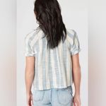 Free People  We The Free Linen Blend Away At Sea Blue/ White Striped Top sz Small Photo 13