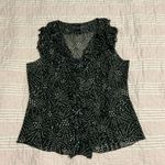 black & white polka dot sheer pleated & ruffle button up blouse Photo 1