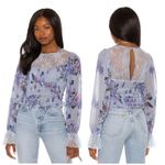 Free People Daphne Floral Lace Baby Blue Purple Romantic Blouse Top XS Photo 1