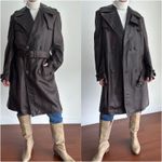 Vintage Cortefiel Leather Trench Coat Womens Brown XL Double Breasted Belted Photo 1