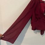 Kirious LA Burgundy Swiss Dot Chiffon Bell Sleeve Tie Back Cutout Crop Top‎ L Red Size L Photo 2