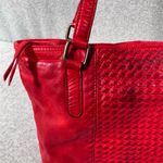 Women's Red Leather Shoulder Bag Woven Design Casual Handbag Photo 2