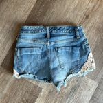 Mossimo Jean Shorts 00 High Rise Stretch Denim Crochet Trim Boho Blue Size 24 Photo 2