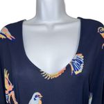 Deletta ANTHROPOLOGIE  Navy Bird Print Belted Tunic Top EUC‎ Size Small Photo 2