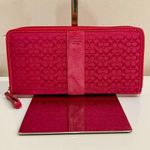 Coach NWT  Zip Up Continental Canvas and Suede Wallet Pink Photo 0