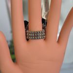 Boutique Statement Stretch Ring Black Flower with Fuschia Pink Rhinestones Photo 7